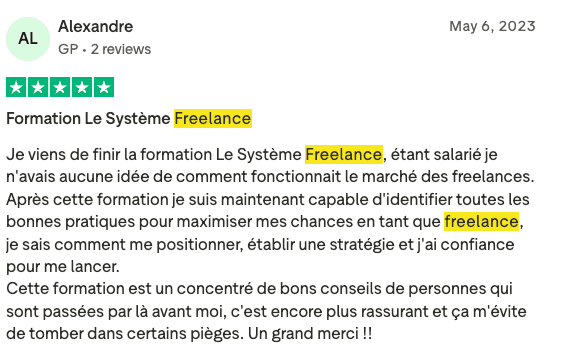 Témoignage Trustpilot - Alex