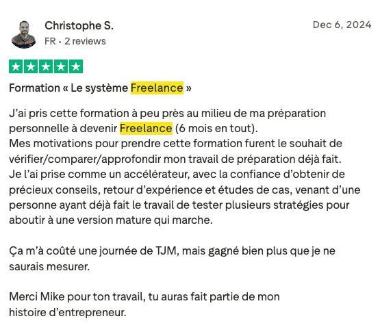 Témoignage Trustpilot - Christophe